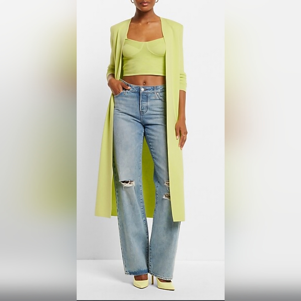 Express Long Sleeve Open Front Duster Cardigan Lime Green Size M